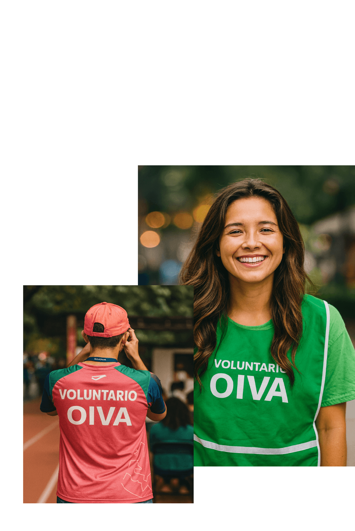 Voluntariado OIVA – Identidad y participación comunitaria Voluntarias de OIVA con uniforme institucional (verde y rojo), representando el programa de voluntariado en acción.